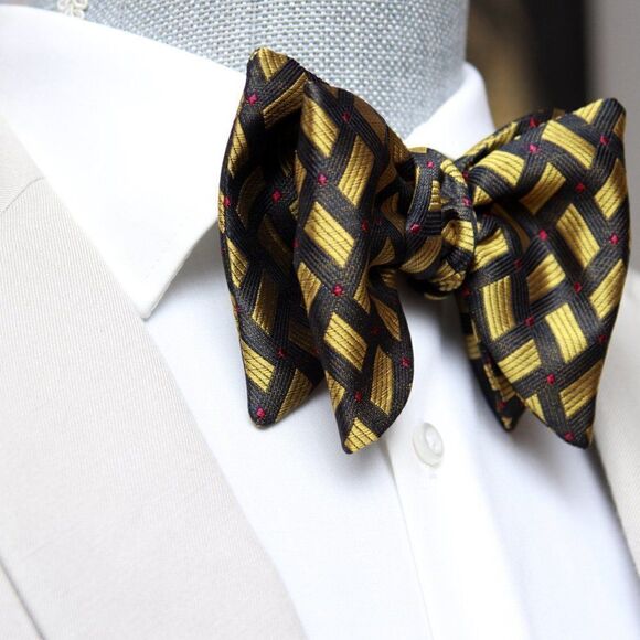 Men's Self-tied Bow Tie 100%Silk Big Butterfly Mustard Ornament S660 - Picture 11 of 14